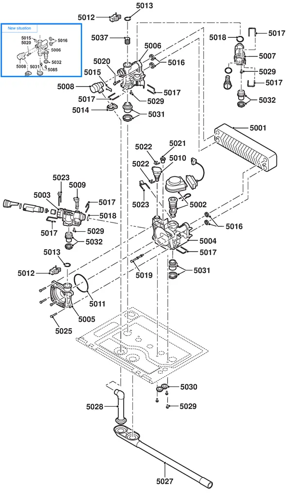 Exploded view Remeha Calenta 28C Combi CW4: Aansluitblok siphon