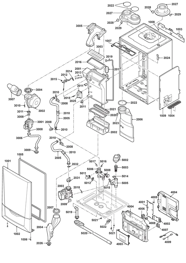 Exploded view Remeha Calenta Ace 25DS Dubbele Solo: Totaaloverzicht