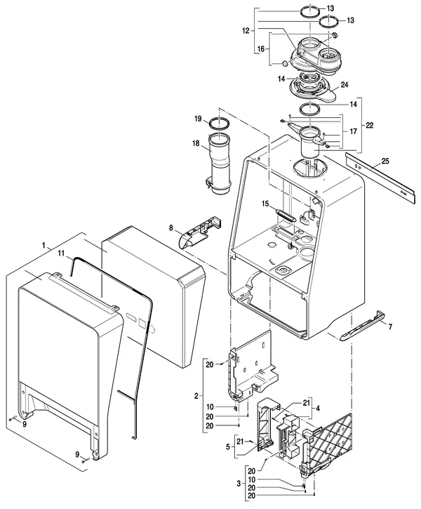 Exploded view Nefit (Bosch) 9000i HR25 Solo Wit: Mantel