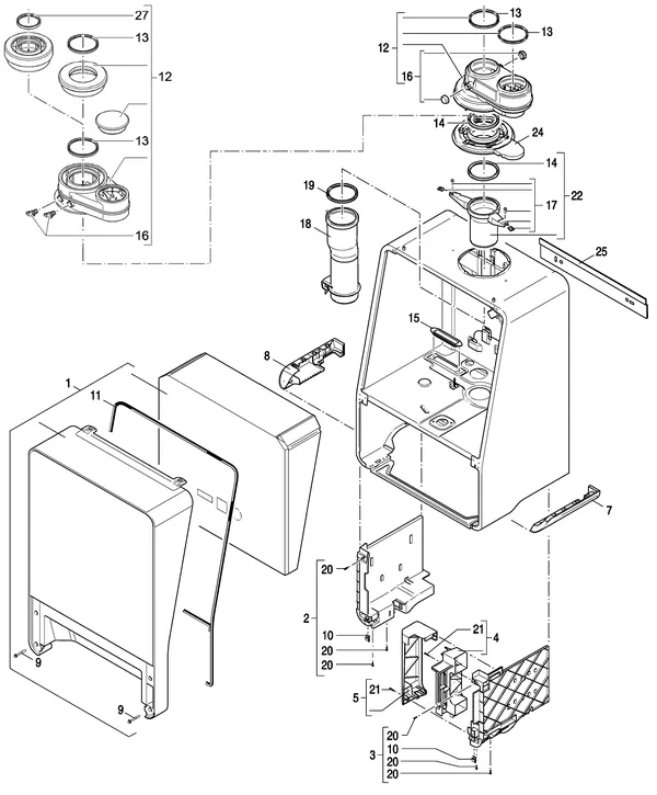 Exploded view Nefit (Bosch) 9000i HR35 Solo Zwart: Mantel