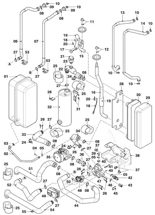 Exploded view Vaillant uniTOWER Split VWL 78/5 IS: Hydraulic parts