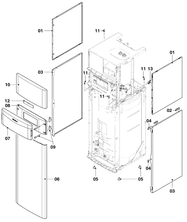 Exploded view Vaillant uniTOWER Split VWL 128/5 IS: Casing parts