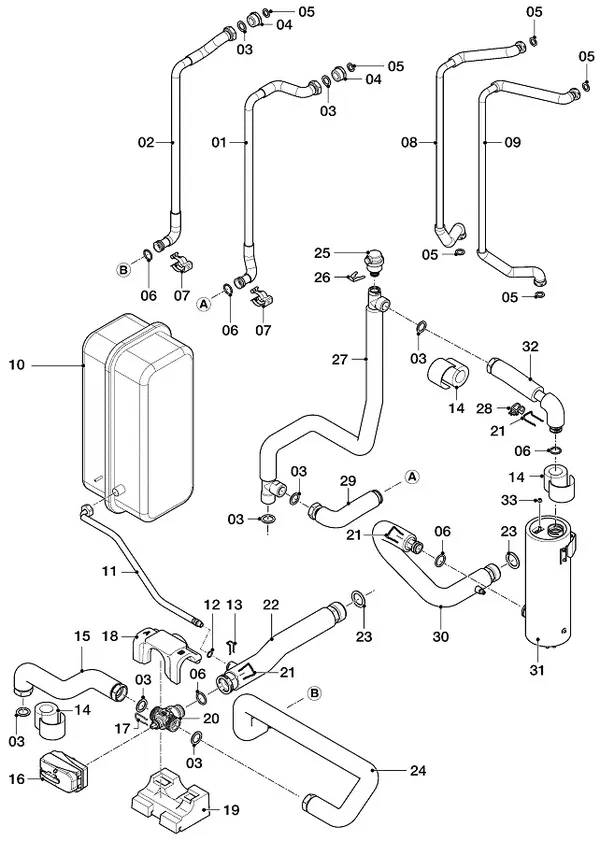 Exploded view Vaillant uniTOWER VIH QW 190/6 E: Hydraulic parts