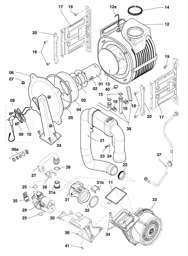 Exploded view Vaillant ecoCOMPACT VSC 306/4-5 90: Burner, gas valve and heat exchanger