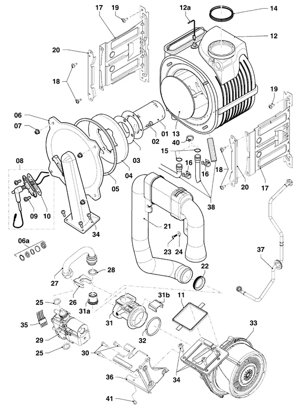 Exploded view Vaillant ecoCOMPACT VSC 306/4-5 150: Burner, gas valve and heat exchanger