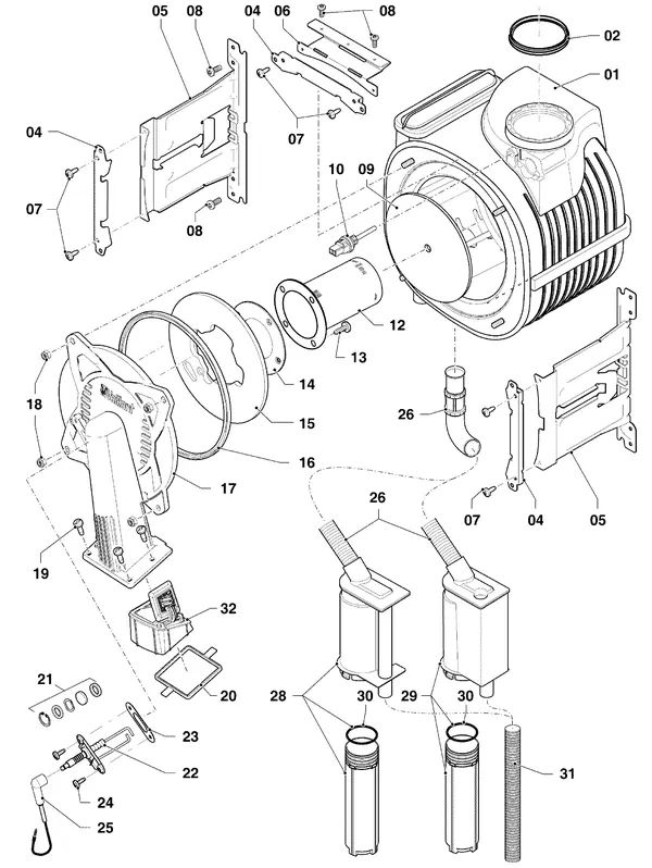 Exploded view Vaillant ecoTEC classic VHR 18-24/5-3 EXP R6: Brander warmtewisselaar
