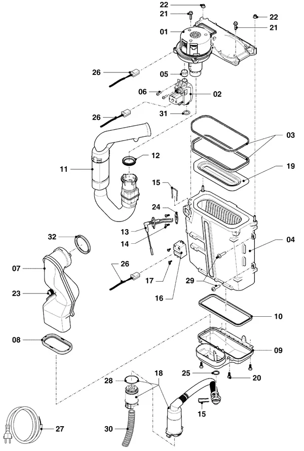 Exploded view Vaillant ecoFIT pro VUW 256/6-3: Burner and heat exchanger