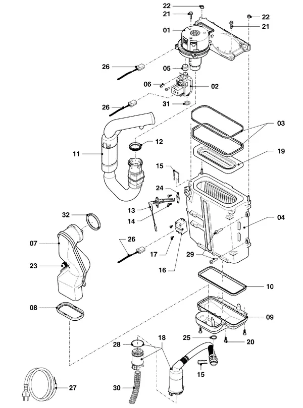 Exploded view Vaillant ecoFIT pro VUW 356/6-3: Burner and heat exchanger