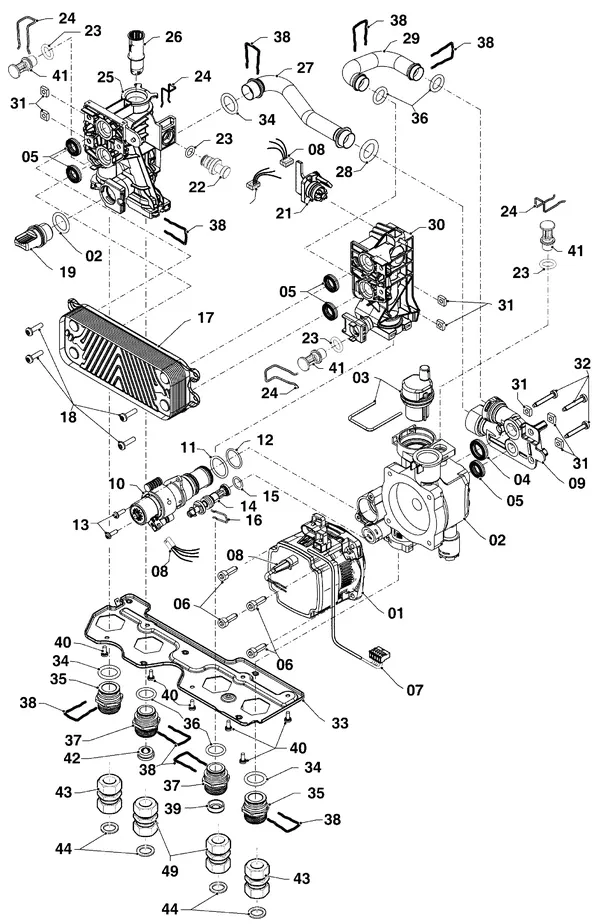 Exploded view Vaillant ecoFIT pro VUW 356/6-3: Hydraulic parts