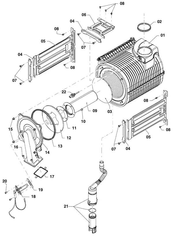 Exploded view Vaillant ecoTEC plus VHR 45/5-5: Burner and heat exchanger