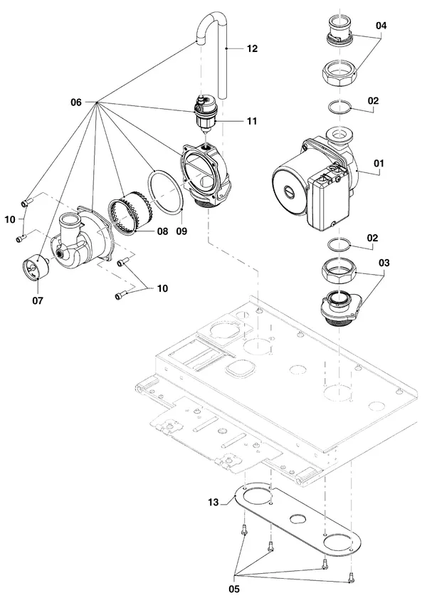 Exploded view Vaillant ecoTEC plus VHR 45/5-5: Hydraulic parts