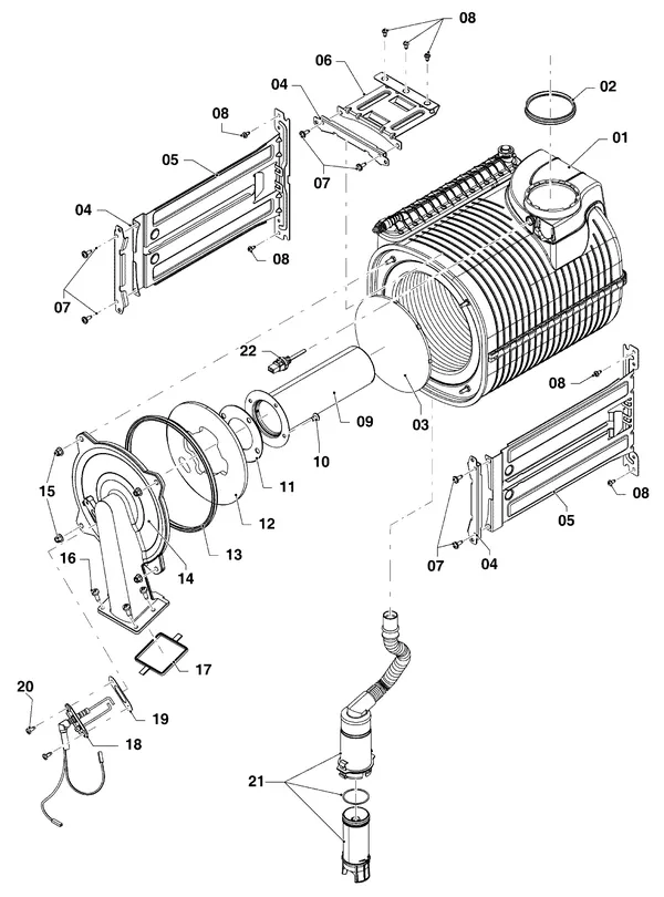 Exploded view Vaillant ecoTEC plus VHR 65/5-5: Burner and heat exchanger