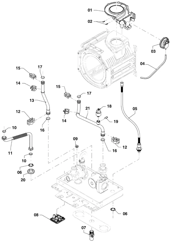Exploded view Vaillant ecoTEC plus VHR 65/5-5: Hydraulic parts