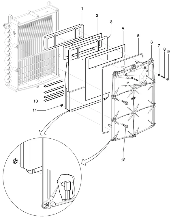 Exploded view Intergas Kombi Kompakt HR 36/30A: Branderunit voorplaat met borstbout vana
