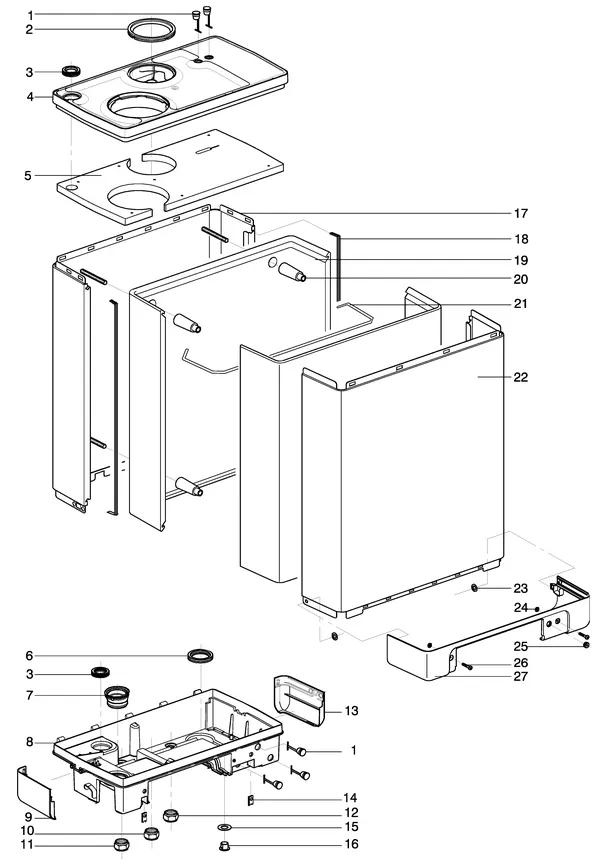 Exploded view Intergas Kompakt Solo HRE 48A: Casing