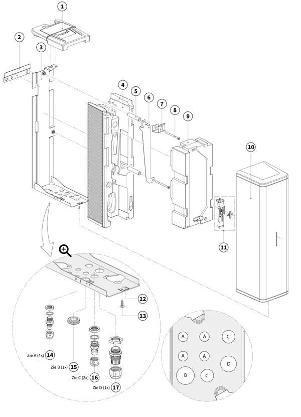 Exploded view Intergas Xtend binnenunit: Mantel