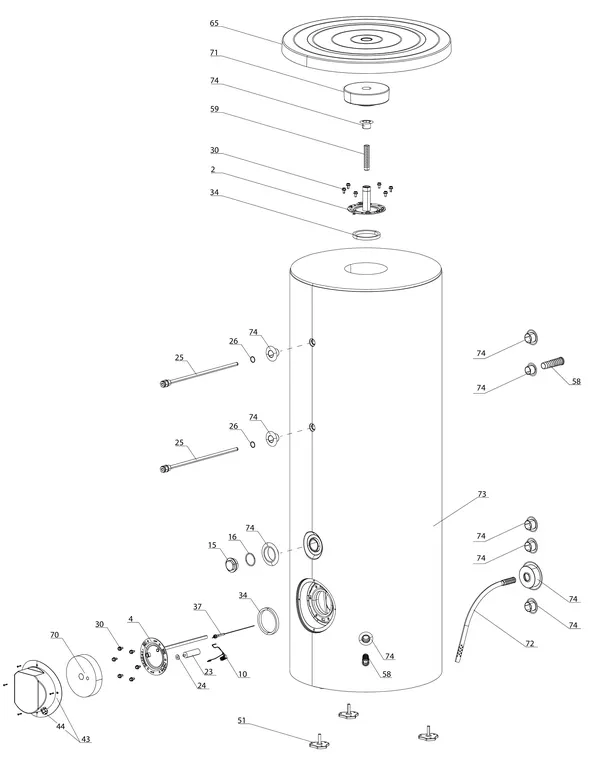 Exploded view Atag Boiler staand CD1 300 HHP: Totaaloverzicht