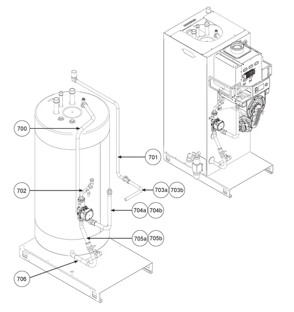 Exploded view Remeha CWH Ace 60/301: Pipes 1 t m serial no. 22xxxxxx