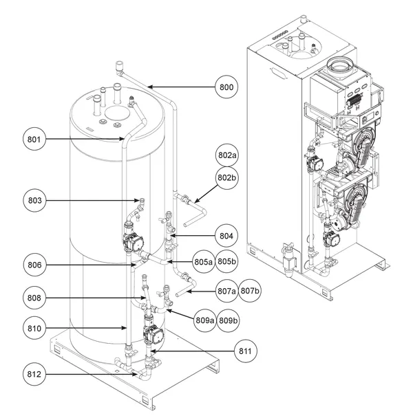 Exploded view Remeha CWH Ace 60/301: Pipes 2 t m serial no. 22xxxxxx