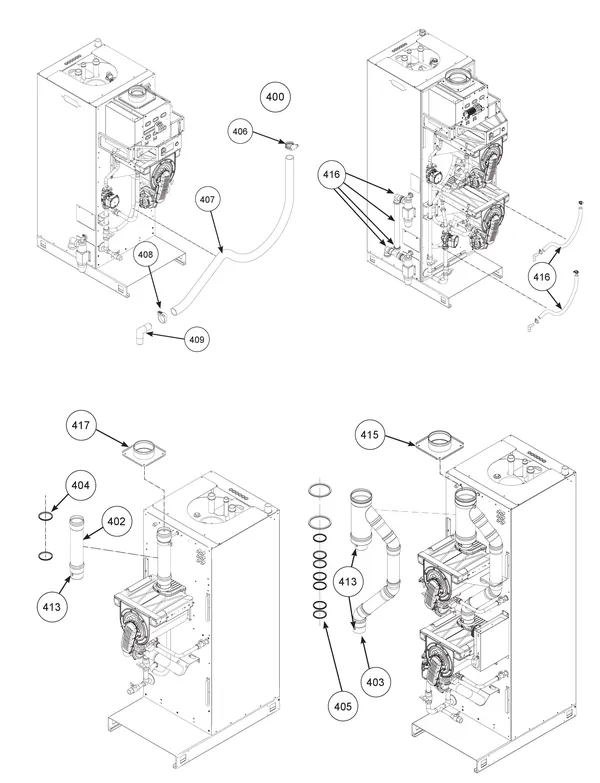 Exploded view Remeha CWH Ace 60/301: Flue from serial no. 23xxxxxx