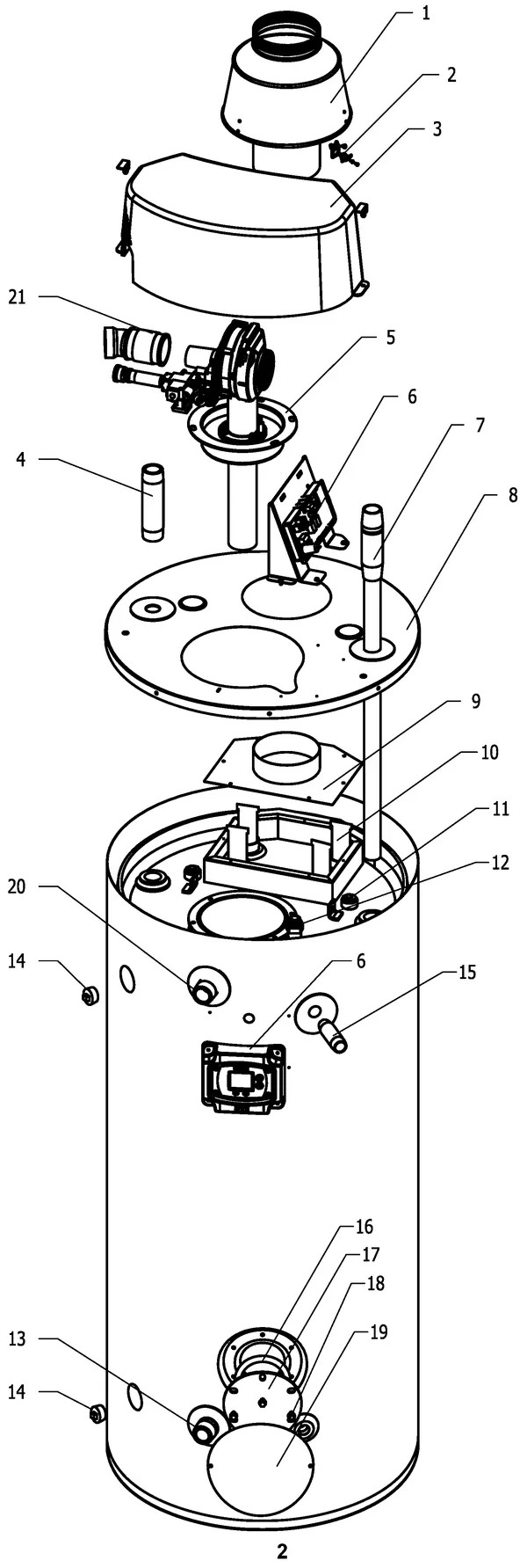 Exploded view Remeha EBW PRO 58-380: Burner and rookgas