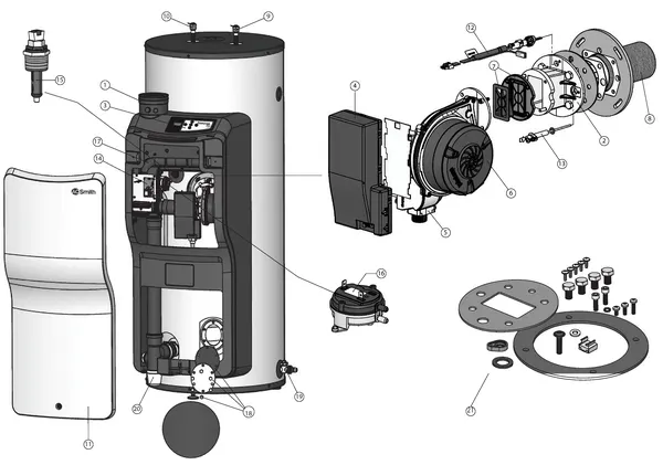 Exploded view A.O. Smith Innovo IR20-200L: Totaaloverzicht