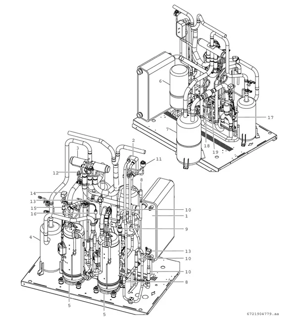 Exploded view Bosch Compress 3000 AWP (CS3000AWP 59): Compressor and plate heat exchanger