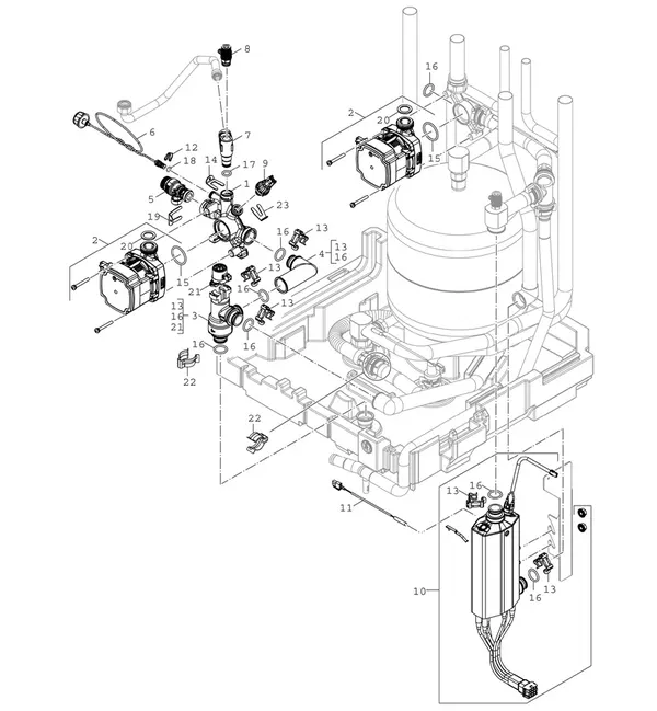 Exploded view Bosch Compress 5800i AW (CS5800iAW 12 M): Pomp elektrische bijverwarming