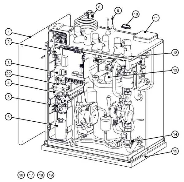 Exploded view Itho Daalderop 5th generation WPU 45-COE (03-00708): Behuizing elektronica sensors