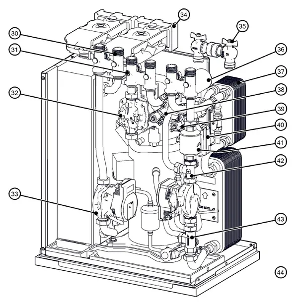 Exploded view Itho Daalderop 5th generation WPU 45-COE (03-00708): Hydraulisch