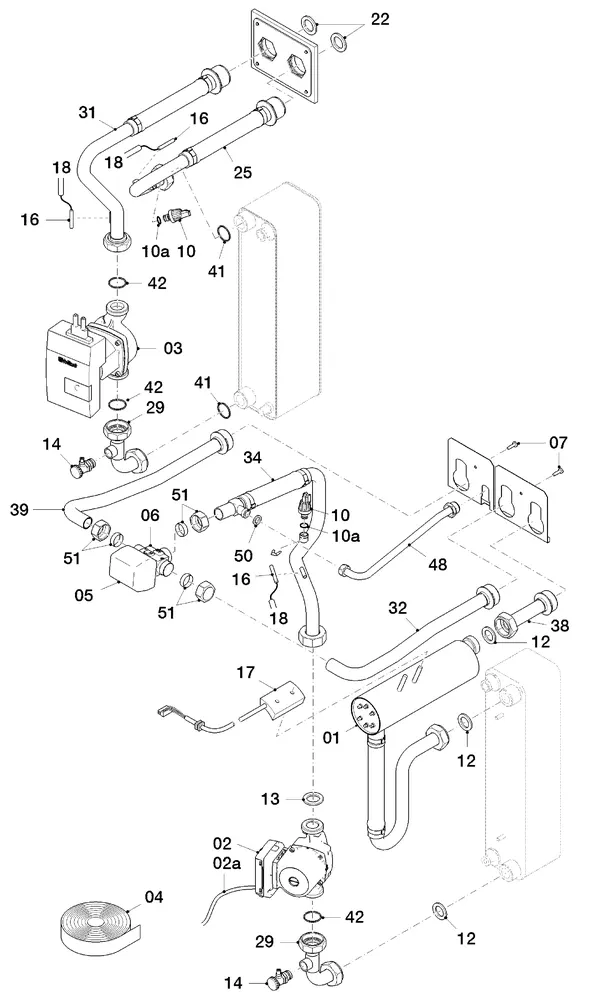 Exploded view Vaillant flexoTHERM VWF 87/4: Hydraulic parts