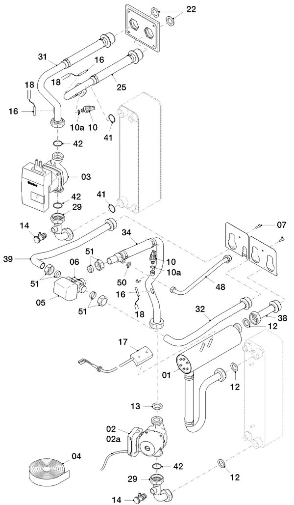 Exploded view Vaillant flexoTHERM VWF 197/4: Hydraulic parts