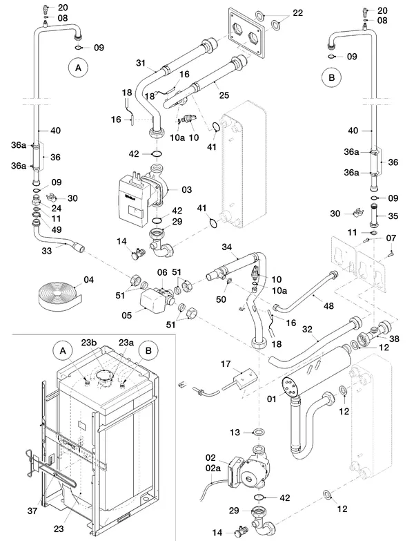 Exploded view Vaillant flexoTHERM VWF 58/4: Hydraulic parts