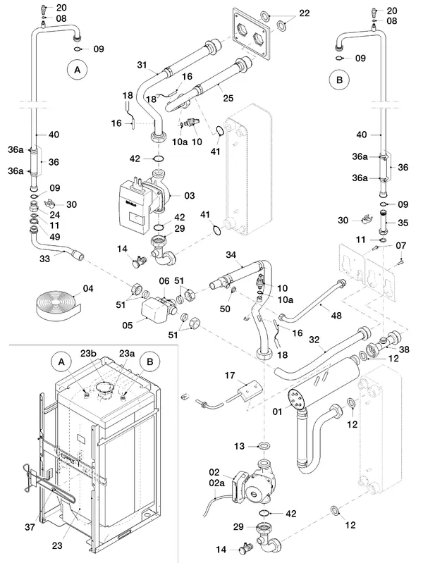 Exploded view Vaillant flexoTHERM VWF 88/4: Hydraulic parts