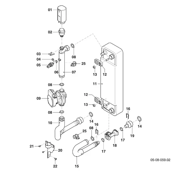 Exploded view Vaillant aroTHERM VWL 65/6 A: Hydraulic parts