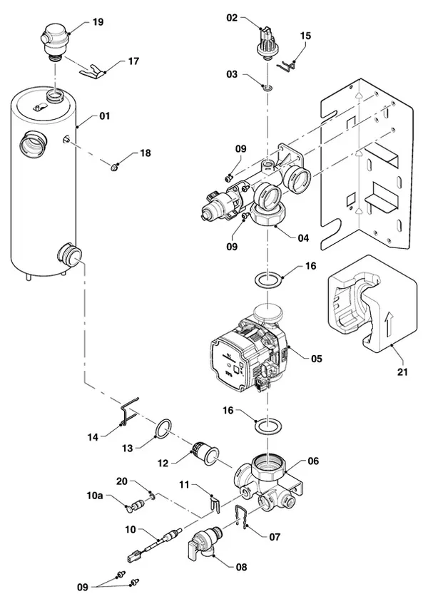 Exploded view Vaillant aroTHERM Split plus VWL 77/8.2 IS: Hydraulic parts