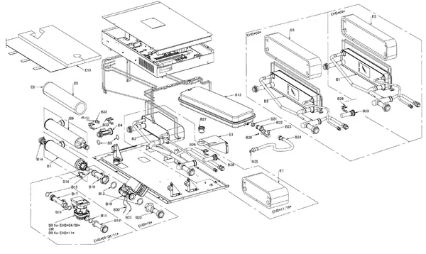 Exploded view Daikin EHBH08CB3V | wall-hung 8kW: Internal mechanism