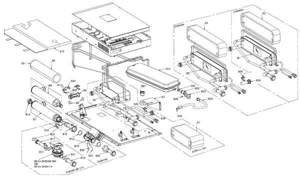 Exploded view Daikin EHBX08CB3V | wall-hung 8kW: Internal mechanism