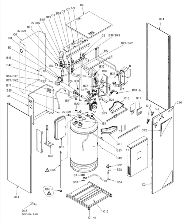 Exploded view Daikin EHVX08S18CB3V | floor-standing 8kW: Internal mechanism