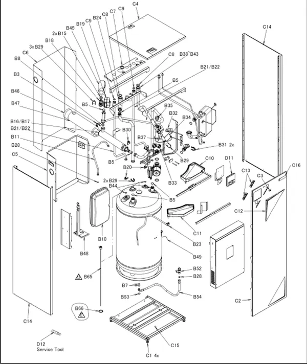 Exploded view Daikin EHVX16S26CB9W | floor-standing 16kW: Internal mechanism