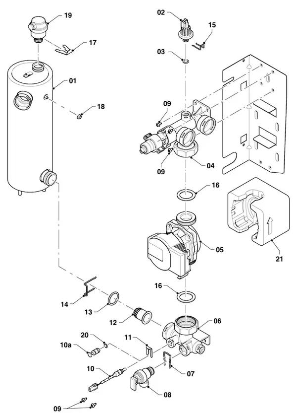 Exploded view Vaillant aroTHERM Split plus VWL 58/8.2 IS C2: Hydraulische module