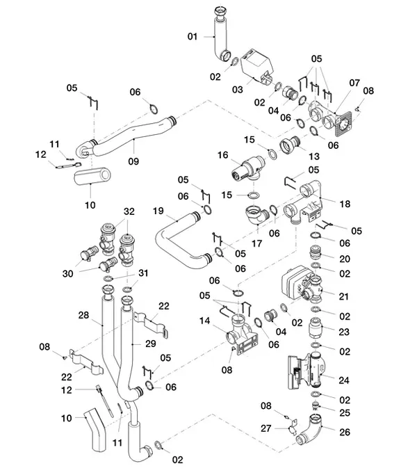 Exploded view Vaillant aroTHERM Split plus VWL 78/8.2 IS C2: Hydraulic parts HC2