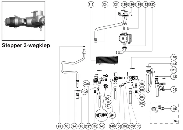 Exploded view Atag A285EC | vanaf 2017 OSS2: Stepper 3 wegklep