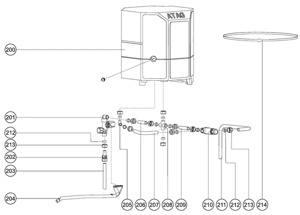 Exploded view Atag Blauwe Engel SHR 35 T: Water heater