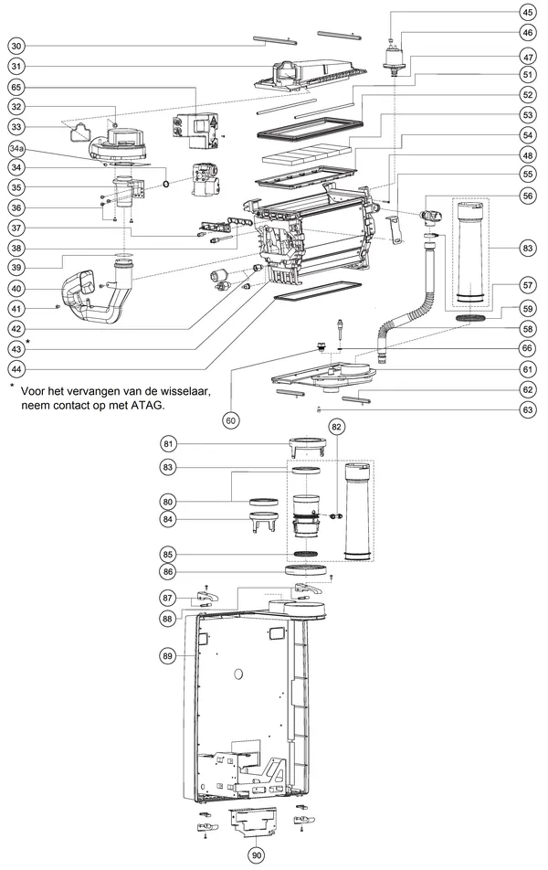 Exploded view Atag Enigma SHR 24/32Ti Comfort: Achterwand wisselaar