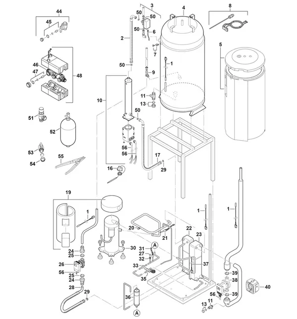 Exploded view Bosch Compress 6000 LWM 4,5kW: Refrigerant circuit
