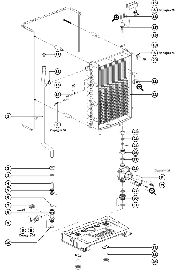 Exploded view Intergas Xtreme 36: Warmtewisselaar cv zijdig medio 2017