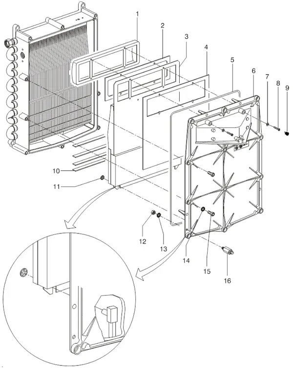 Exploded view Intergas Kompakt Solo HR 28 A: Branderunit voorplaat met inbusbout en