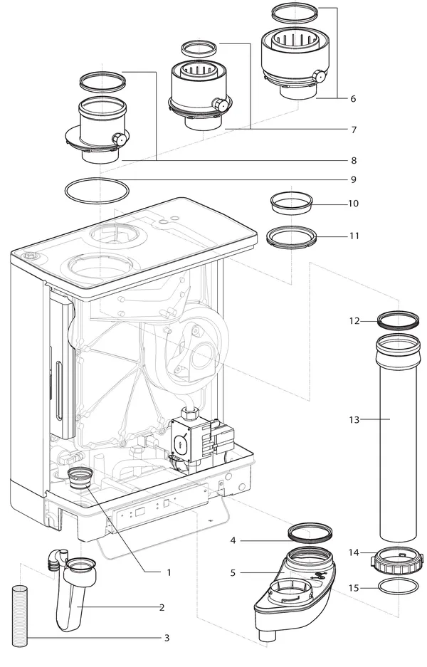 Exploded view Intergas Kombi Kompakt HReco 36 HR: Rookgas condensafvoer