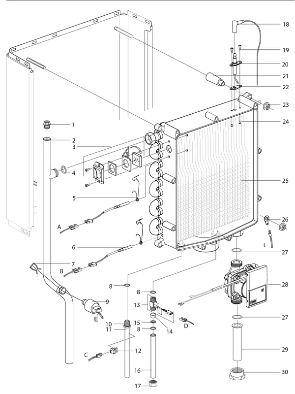 Exploded view Intergas Kombi Kompakt HReco 36 HR: Warmtewisselaar waterzijdig